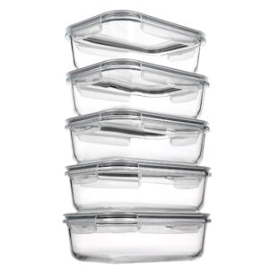 Vtopmart 5 Pack 35oz Glass Food Storage Containers with Lids, Meal Prep Containers, Airtight Reusable Lunch Container Set, Safe for Oven, Microwave, Freezer, and Dishwasher