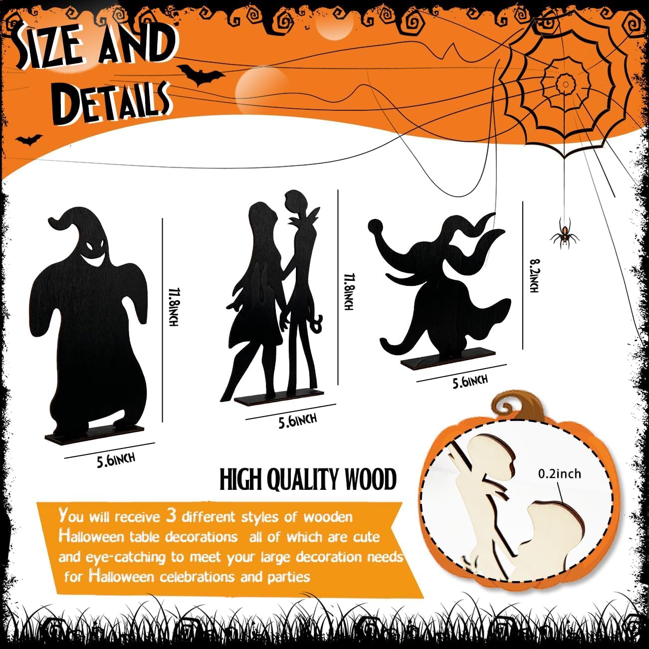 Halloween Night Before Christmas Wooden Table Centerpieces, Jack and Sally Black Table Top for Home Party Decorations, Jack Skellington Table Toppers Wooden Signs for Halloween Party Supplies