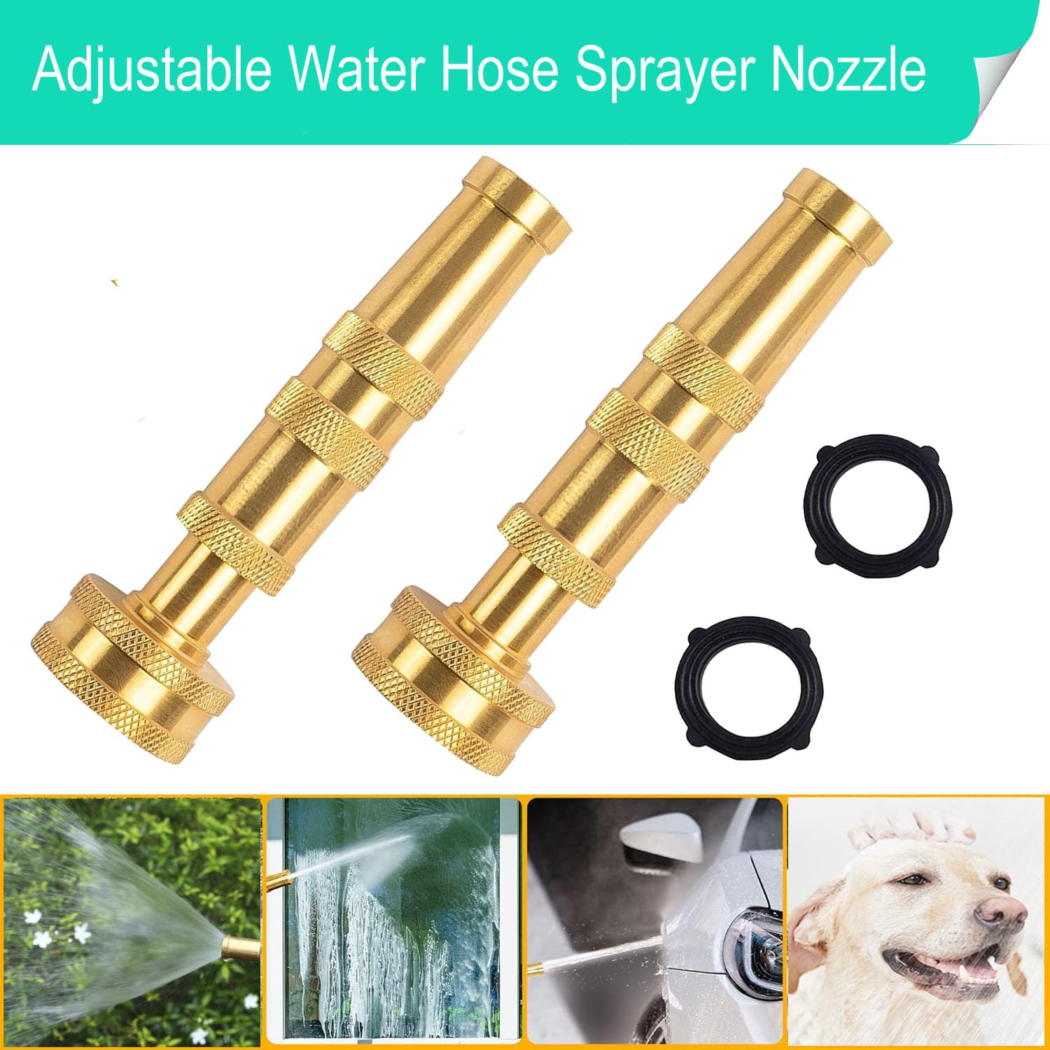 Garden Hose Nozzle, CM CUMIZON Solid Brass Heavy Duty Adjustable Twist Hose Nozzle, High Pressure Water Hose Sprayer Nozzle, 2 Pack