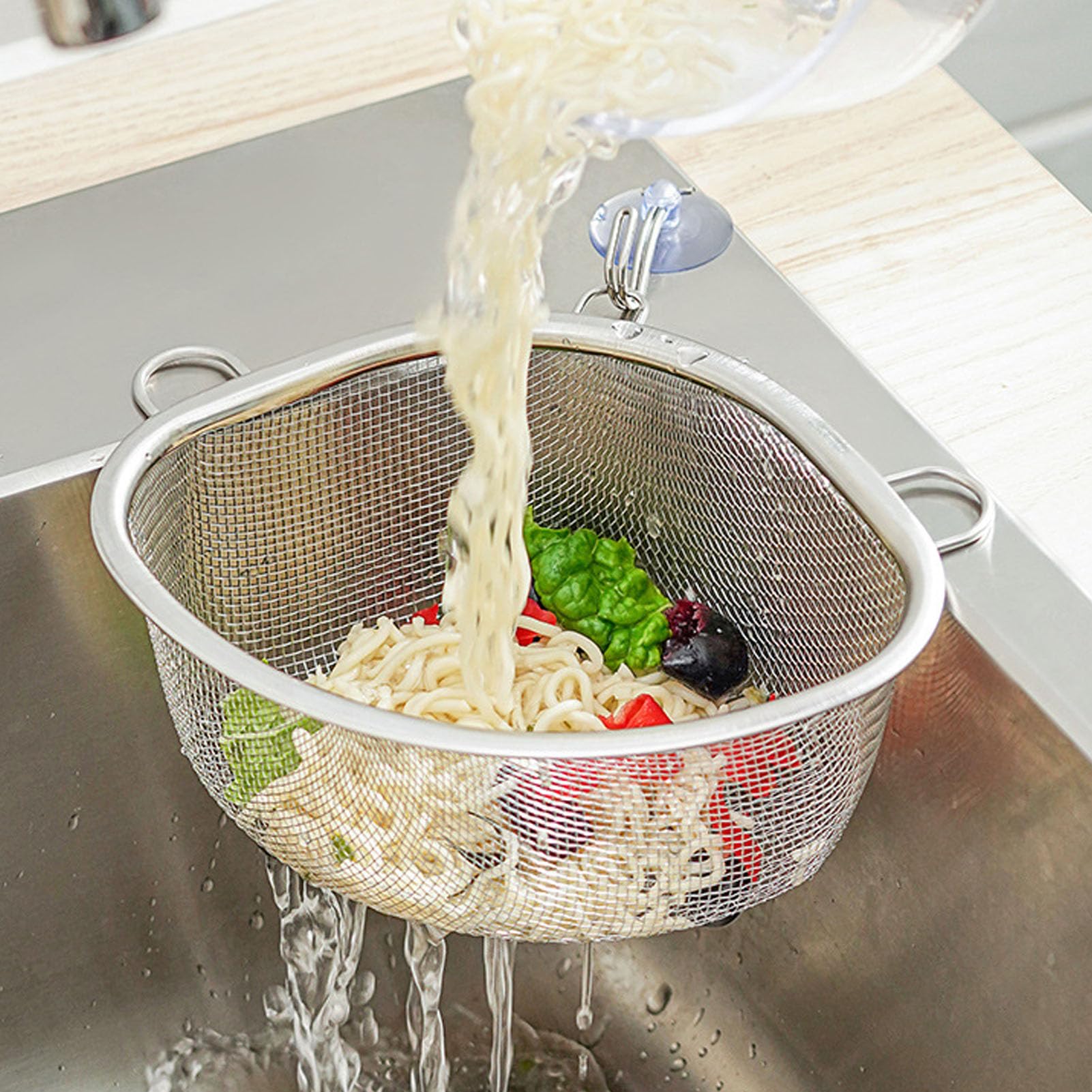 JOROBURO Triangle Sink Strainer Basket, Stainless Steel Space Saving Sink Drainer Basket, Colander Strainer Basket Strainer Sink Strainer, Food Waste Filter and Vegetables Fruits Clean