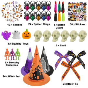 Golden Associate Halloween Party Favors for Kids, 24 Pack Witch Hat Shaped Treat Bag Fillers with 266 Pcs Non-Candy Treats Toys Bulk, Goodies Classroom Prizes Handouts Gifts