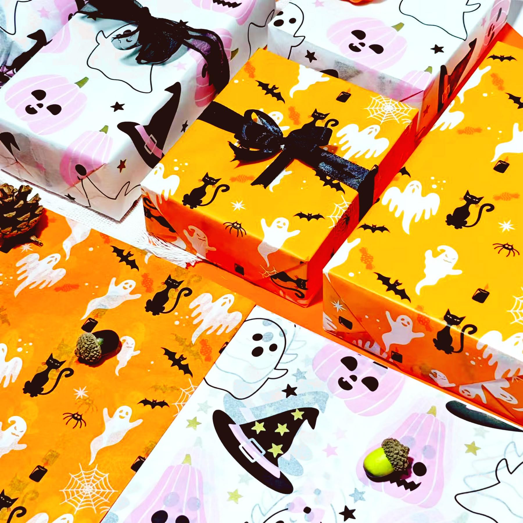 LIAPAWPAW 30 Sheets Halloween Tissue Paper, Ghost Pumpkin Tissue Paper For Gift Bags, Cute Pink Orange Gift Wrapping Tissue Art Tissue Decorative For Halloween Holiday Part DIY Craft Packing,20x14inch