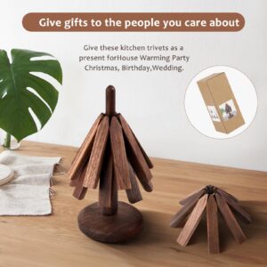 Black Walnut Wooden Trivets for Hot Dishes - Christmas Tree Shape Trivet Set, Coaster for Teapots and Hot Pots, and Table Decor