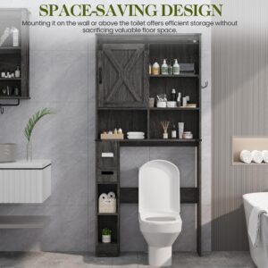 RoyalCraft Over The Toilet Storage Cabinet, Farmhouse Storage Cabinet Over Toilet with Sliding Barn Door, Home Space-Saving Toilet Rack, Behind Toilet Bathroom Organizer for Bathroom, Dark Grey