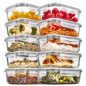 vtopmart 10pack 22oz glass meal prep containers sets, food storage containers with airtight lids, glass lunch containers for fruits, leftover, snack, safe for microwave, oven, freezer and dishwasher