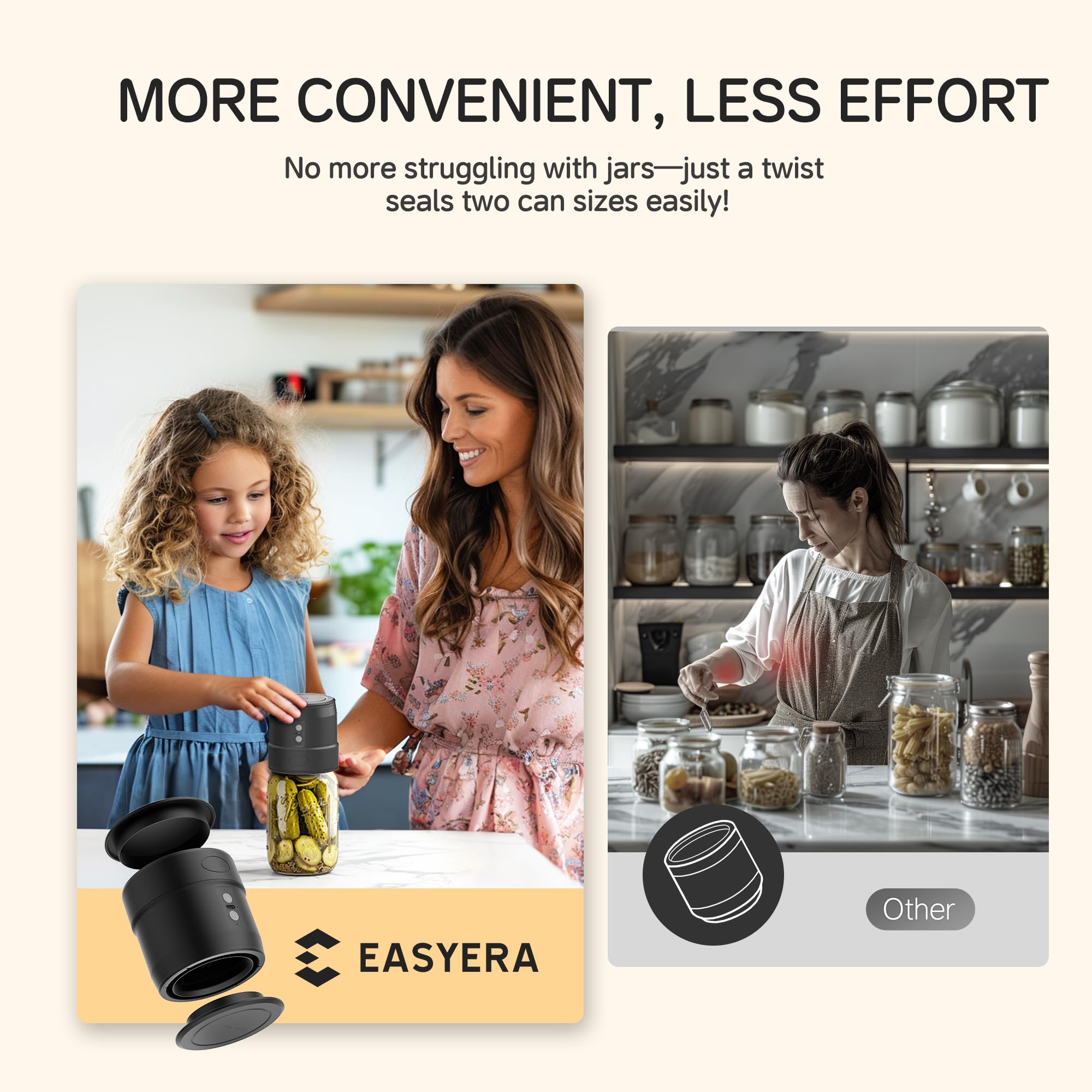 EASYERA Mason Jar Vacuum Sealer Kit, Upgraded Dual-Head Auto-Stop Mason Sealer, Fits Wide & Regular Mouth Jars | Quiet, Portable & Rechargeable for Food Storage, Fermentation, Canning Easy & Save Time