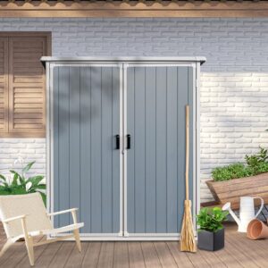 GLANZEND 5x3 FT Resin Outdoor Storage Shed, All Weather Waterproof Garden Storage Cabinet with Lockable Double Doors, Outside Utility Tool Sheds for Bikes and Patio, Light Gray