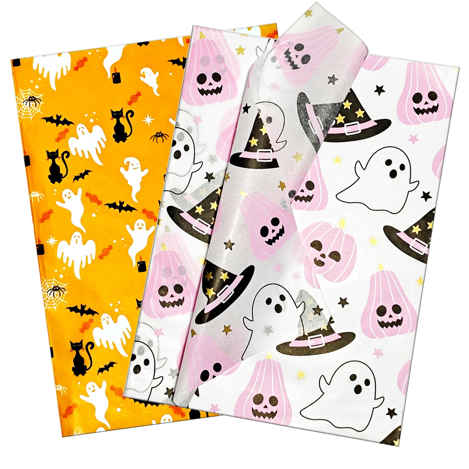 LIAPAWPAW 30 Sheets Halloween Tissue Paper, Ghost Pumpkin Tissue Paper For Gift Bags, Cute Pink Orange Gift Wrapping Tissue Art Tissue Decorative For Halloween Holiday Part DIY Craft Packing,20x14inch