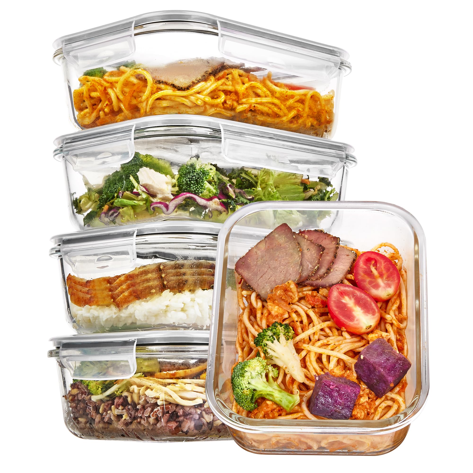 Vtopmart 5 Pack 35oz Glass Food Storage Containers with Lids, Meal Prep Containers, Airtight Reusable Lunch Container Set, Safe for Oven, Microwave, Freezer, and Dishwasher