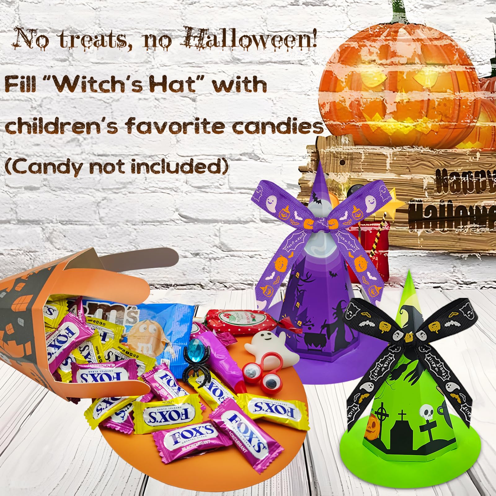 Golden Associate Halloween Party Favors for Kids, 24 Pack Witch Hat Shaped Treat Bag Fillers with 266 Pcs Non-Candy Treats Toys Bulk, Goodies Classroom Prizes Handouts Gifts