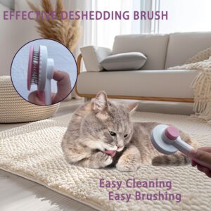 POSAPET Cat Brush Grooming Kit 6pcs - Cat Brushes for indoor Cats Shedding, Dog Brushes Kit for Small Dogs,Cat Brushes for Shedding for Long Haired Cats, Pet Self Cleaning Kit with Flea Comb Set Pink