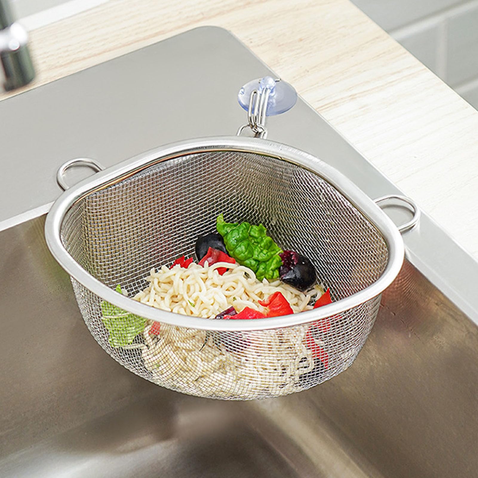 JOROBURO Triangle Sink Strainer Basket, Stainless Steel Space Saving Sink Drainer Basket, Colander Strainer Basket Strainer Sink Strainer, Food Waste Filter and Vegetables Fruits Clean