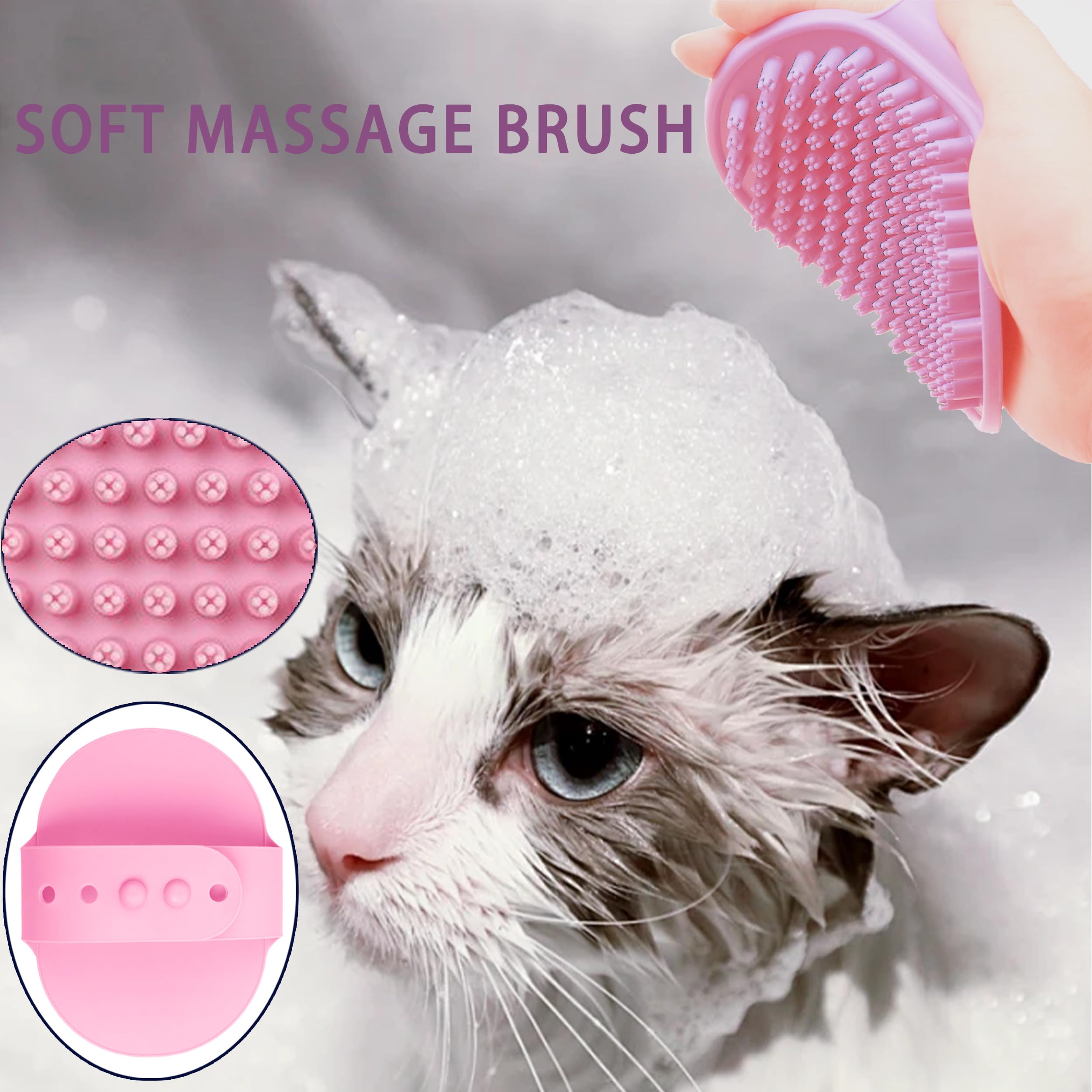 POSAPET Cat Brush Grooming Kit 6pcs - Cat Brushes for indoor Cats Shedding, Dog Brushes Kit for Small Dogs,Cat Brushes for Shedding for Long Haired Cats, Pet Self Cleaning Kit with Flea Comb Set Pink