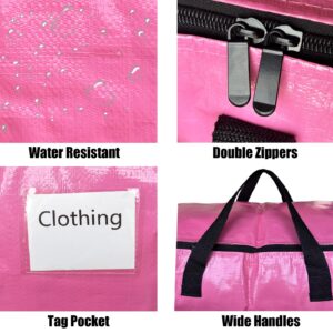 4 Pack Extra Large Moving Bags with Zippers & Carrying Handles, Heavy-Duty Storage Tote Moving Boxes for Moving, Storage, Camping and Travel 93L (Pink, 4 Pack)