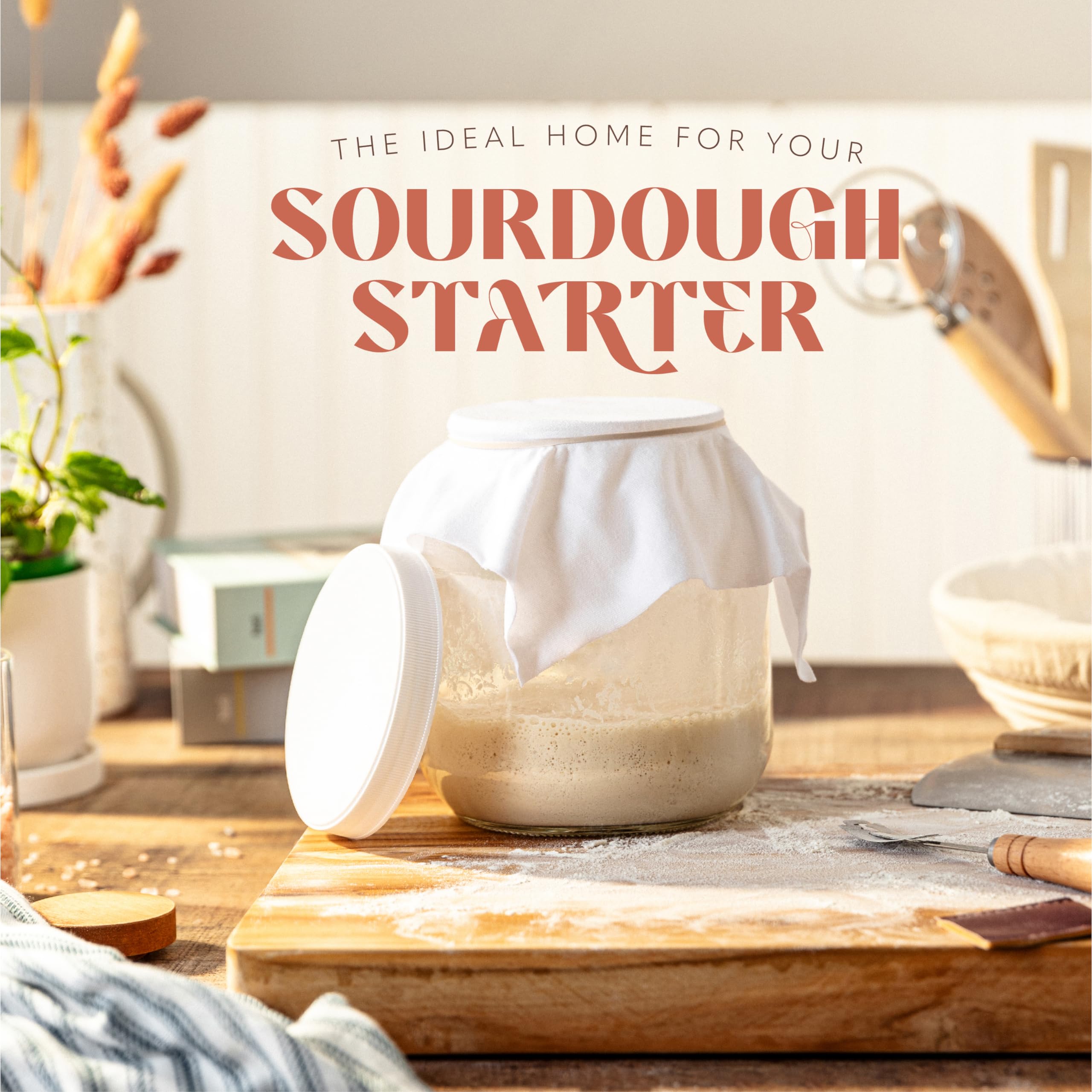 Sourdough Starter Jar - Half Gallon Wide Mouth Jar for Storing Sour Dough Starter with Cloth and Lid - Made in USA