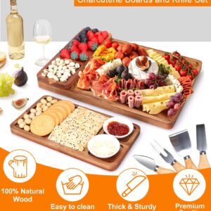 9 PCS Acacia Wood Cheese Board and Knife Set Large Charcuterie Platter Meat Cheese and Cracker Tray Vegetarian Fruit Snack Board Food Serving Tray Grazing Board Magnetic Charcuterie Board Gift Set