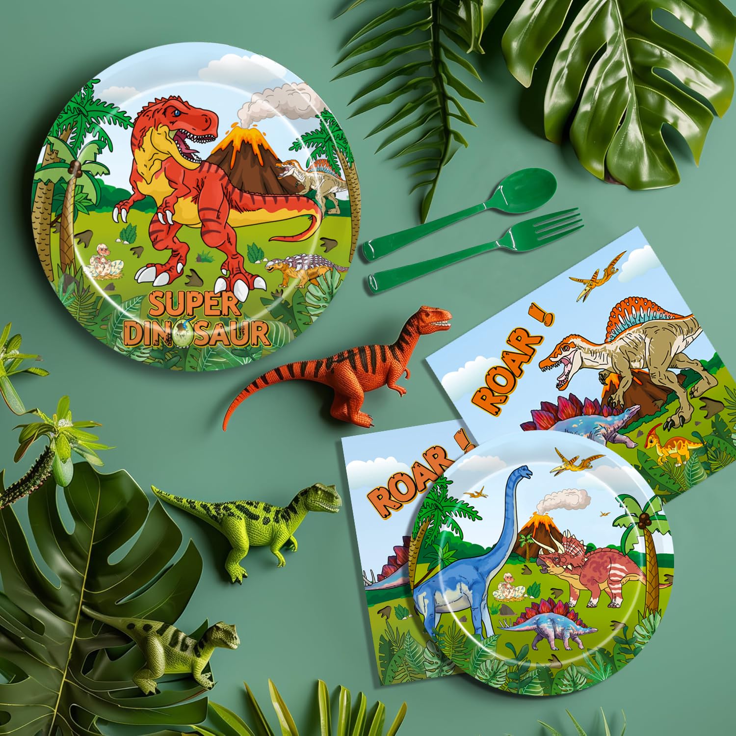 Dinosaur Birthday Decorations Kit For Boys Dinosaur Party Supplies Dino Backdrop Plates Cups Napkins Banner Balloon Tablecloth Cake Toppers