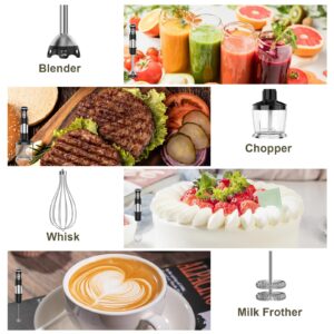 Immersion Blender 5 in 1 Handheld Blender - 1100W Scratch Resistant Blender Stick, 12 Speed and Turbo Boost Hand Blender with Chopper,Beaker,Whisk and Milk Frother for Milkshake Puree Smoothie Food