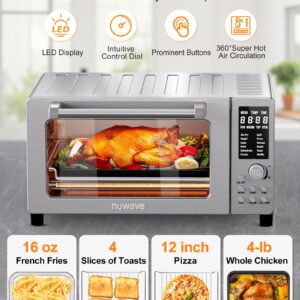 Nuwave Bravo Pro Smart 21QT Toaster Oven Air Fryer Combo, Convection Oven Countertop, 12 functions all in 1, with even & quick crisp technology, 50-450°F, 1800W, Stainless Steel