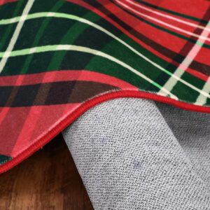 CAREMEE 2x8 Merry Christmas Runner Rug Plaid Printed Xmas Runner Rug Washable Rug Indoor Soft Entryway Runners Xmas Festive Rug Non Slip Kitchen Laundry Runner Rug for Living Room Fireplace Red/Green