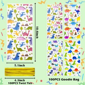 HIBILDER 50Pcs Dinosaur Birthday Party Favor Bags - Cellophane Treat Candy Gift Bags Dinosaur Goodie Bags Dinosaur Birthday Party Supplies