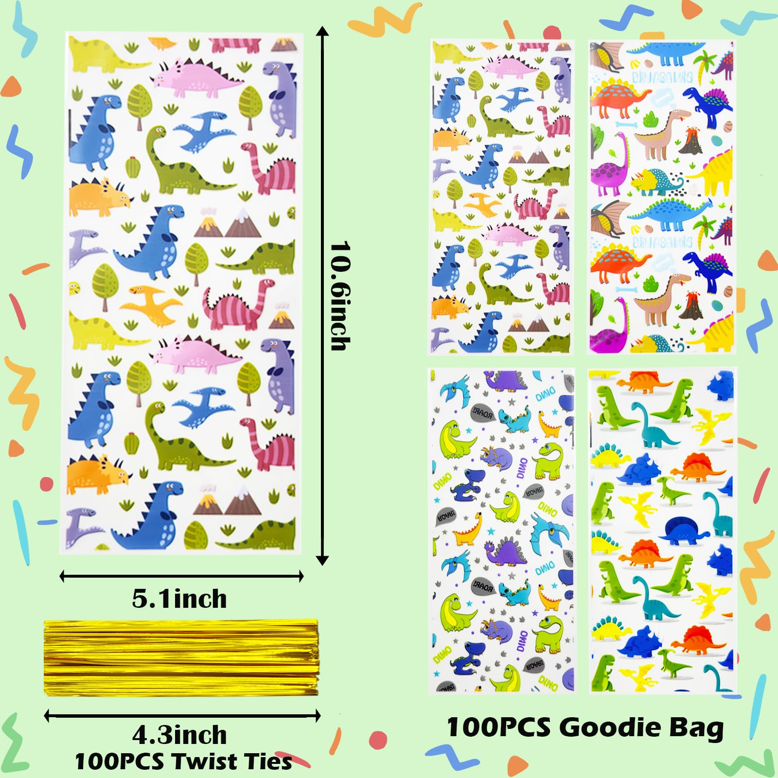 HIBILDER 50Pcs Dinosaur Birthday Party Favor Bags - Cellophane Treat Candy Gift Bags Dinosaur Goodie Bags Dinosaur Birthday Party Supplies