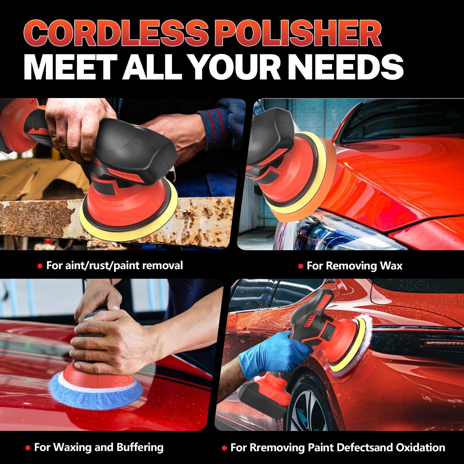 Cordless Car Buffer Polisher for Milwaukee 18V Max Battery, Orbital Polisher with 8 Variable Speed, Brushless Motor Car Buffer, Power Polisher for Car Detailing/Polishing/Waxing (Tool Only)