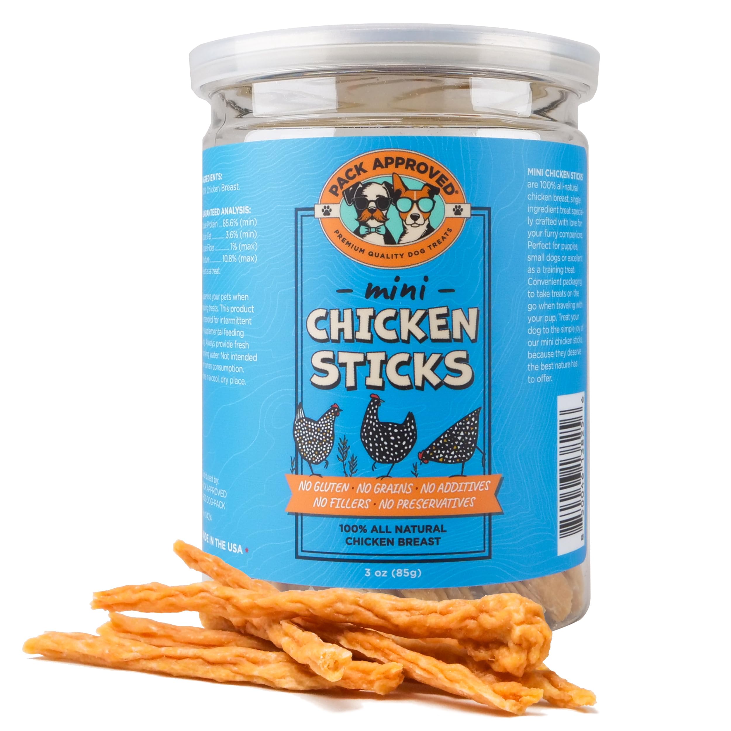 Pack Approved Mini Chicken Sticks for Dogs - Dehydrated Chicken Dog Treats & Single Ingredient Dog Treat - High Protein, Low Fat Dog Treats - Chicken Treats for Dogs - Crunchy Dog Chew Sticks - 3oz