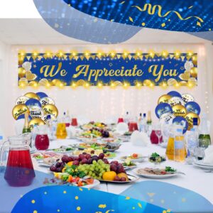 Gemscream Light up We Appreciate You Banner Decorations Thank You for All You Do Backdrop Banner Yard Sign with 21 Pcs Balloons Employee Staff Appreciation Gifts Teacher Party Supplies(Blue Gold)