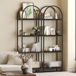 Kogven Bookshelf Arched Bookcase, Industrial 4-Tier Open Book Shelves with Metal Frame, 72" Tall Freestanding Storage Display Rack for Home Office, Living Room (Black, 4 Tier Arched)