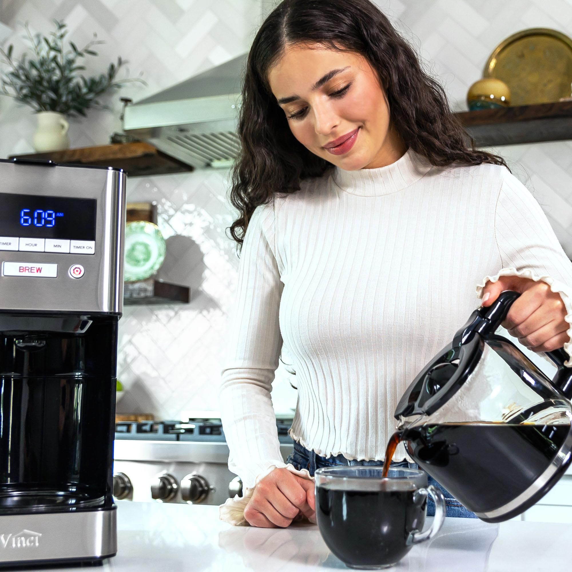 VINCI RDT Elite Spinning Sprayhead Coffee Maker | 12-Cup Programmable Coffee Brewer with Bloom Feature and Rotary Dispersion Technology | Black and Stainless Steel | Auto Shut-Off