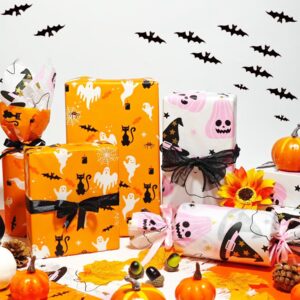 LIAPAWPAW 30 Sheets Halloween Tissue Paper, Ghost Pumpkin Tissue Paper For Gift Bags, Cute Pink Orange Gift Wrapping Tissue Art Tissue Decorative For Halloween Holiday Part DIY Craft Packing,20x14inch