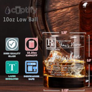 10.25 oz Custom Whiskey Glass Etched - Personalized Prescription Bourbon Glass - Old Fashioned Rocks Cocktail Glass - Gift for Men