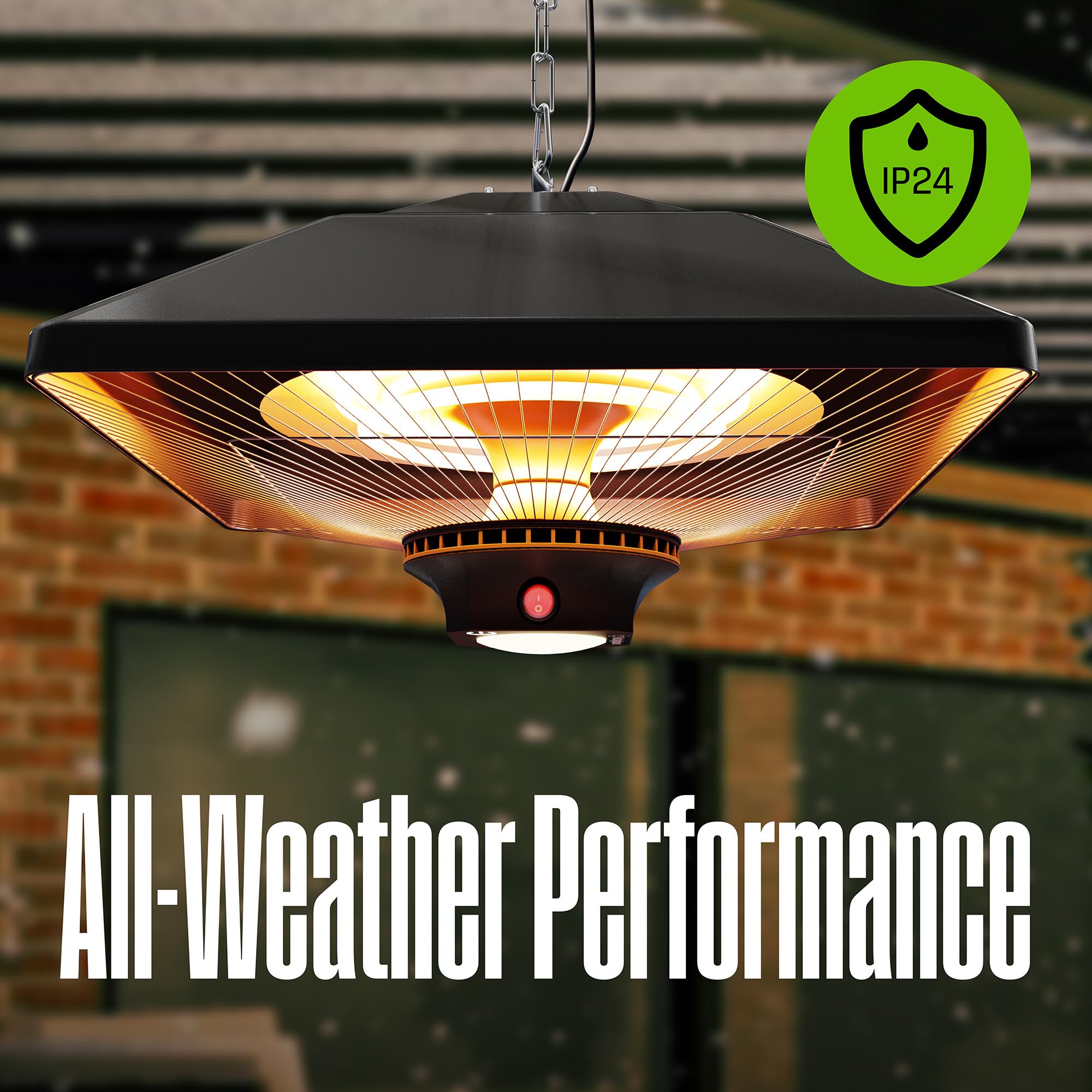 Westinghouse Outdoor Ceiling Patio Heater, Water Resistant, Adjustable Heat Output Up to 1500W, Auto Shut Off Overheat Protection, Hanging Infrared Heater for Patio Cover, Gazebo, Pergola, & More