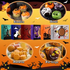 MotiMind 36 Pieces Halloween Cookie Boxes with Window Halloween Treat Boxes Pumpkin Ghost Popcorn Boxes 6.3 x 5.12 x 2.36 Inch Paper Halloween Candy Bowl Snack Tray for Trick or Treat Party Supplies