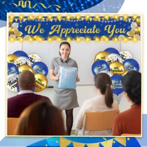 Gemscream Light up We Appreciate You Banner Decorations Thank You for All You Do Backdrop Banner Yard Sign with 21 Pcs Balloons Employee Staff Appreciation Gifts Teacher Party Supplies(Blue Gold)