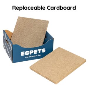 Cardboard Cat Scratcher Box with Extra-Large Double-Sided Scratching Board, Refillable and Sturdy, Ideal for Hiding, Scratching and Sleeping, Easy to Clean and Assemble, EGPETS Cat Scratching Box Blue