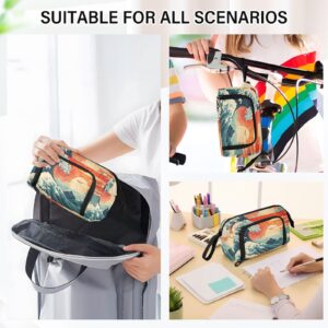 YMGQYJ Pencil Case Japanese Wave Sunset Pattern, Large Capacity Stationery Organizer Pencil Pouch Bag for Office Travel 1 Pack 9.4x3.7x5.9 in