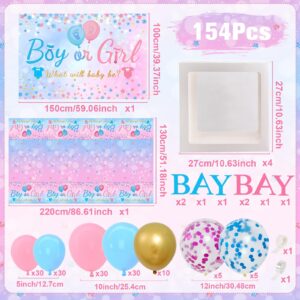 Baby Gender Reveal Party Decorations - Pink Blue Balloon Arch Garland Kits With 4pcs Baby Boxes, Gender Reveal Backdrop and Tablecloths for Baby Shower, Boy or Girl Gender Reveal Party Ideas Supplies