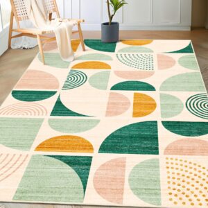 mujoo green rug boho washable,3x5 area rugs for bedroom entryway living room bedside,small throw floor carpet non slip soft indoor modern abstract sage green