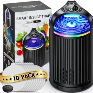 Fly Trap Indoor, 3-in-1 Fruit Fly Trap, Gnat Killer Indoor, Moth Traps - Bug Zapper Indoor with Temperature & Humidity Sensor, Catch Insects Indoors with Suction, Bug Light &10pcs Sticky Glue (Black)