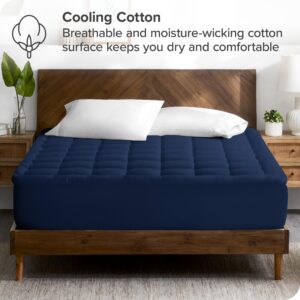 Bare Home Twin XL Mattress Topper Cotton Top - Fitted Mattress Cover - Cooling Breathable Air Flow - 8" to 21" Deep Pocket - Mattress Pad Protector - Soft Noiseless Mattress Pad (Twin XL, Dark Blue)