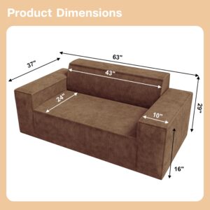 Swbvs Sofa-in-a-Box, Memory Foam 2 Seater Sofa Couch, No Installation & Easy to Move, Modern Living Room Sofa Couch with Corduroy Fabric,Small Love Seat Sofa for Bedroom Apartment Home Office,Brown