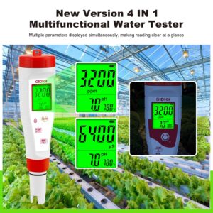 GIDIGI pH Tester,Digital pH Meter for Water,New Version TDS Meter for Drinking Water with Backlit Simultaneously Display 4 in 1 TDS pH EC Meter for Water Hydroponic Nutrient Solution,Pool,Home Use