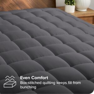 Bare Home Queen Mattress Topper Cotton Top - Fitted Mattress Cover - Cooling Breathable Air Flow - 8" to 21" Deep Pocket - Mattress Pad Protector - Soft Noiseless Mattress Pad (Queen, Grey)