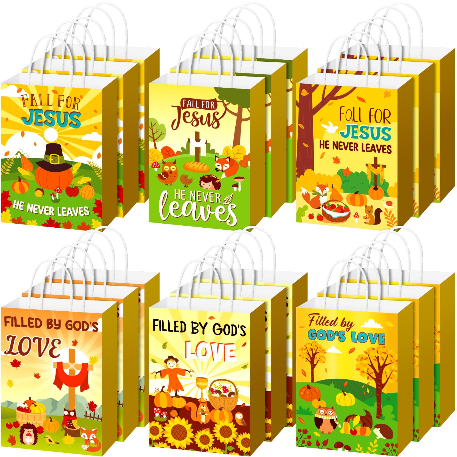 Motiskyy 30 Pcs Thanksgiving Day Gift Bags Religious Paper Bags with Handles Fall Gift Bags Fall Christian Jesus Treat Gift Bag for Harvest Party VBS Church Supplies Decoration, 8.3 x 5.9 x 3.2 Inch