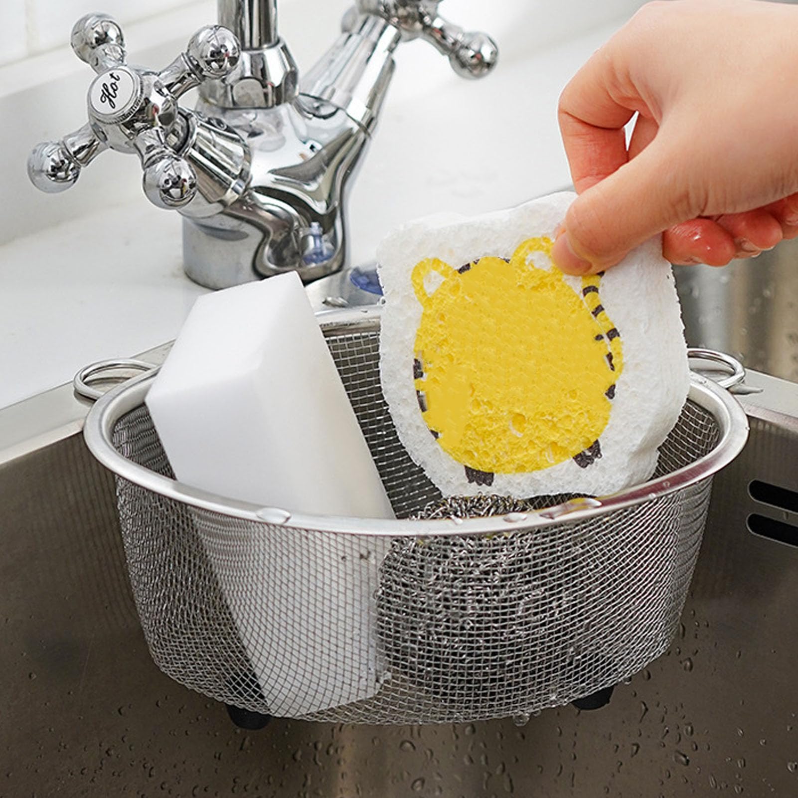 JOROBURO Triangle Sink Strainer Basket, Stainless Steel Space Saving Sink Drainer Basket, Colander Strainer Basket Strainer Sink Strainer, Food Waste Filter and Vegetables Fruits Clean