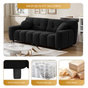 Boucle Sofa Couch, 72.8" Modern Comfy Upholstered Love Seat 2 Seater Tufted Cloud Couch, Cozy Teddy Loveseat Sofa with 2 Accent Pillows for Living Room Apartment Bedroom, Black