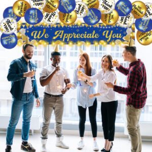 Gemscream Light up We Appreciate You Banner Decorations Thank You for All You Do Backdrop Banner Yard Sign with 21 Pcs Balloons Employee Staff Appreciation Gifts Teacher Party Supplies(Blue Gold)