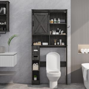 royalcraft over the toilet storage cabinet, farmhouse storage cabinet over toilet with sliding barn door, home space-saving toilet rack, behind toilet bathroom organizer for bathroom, dark grey